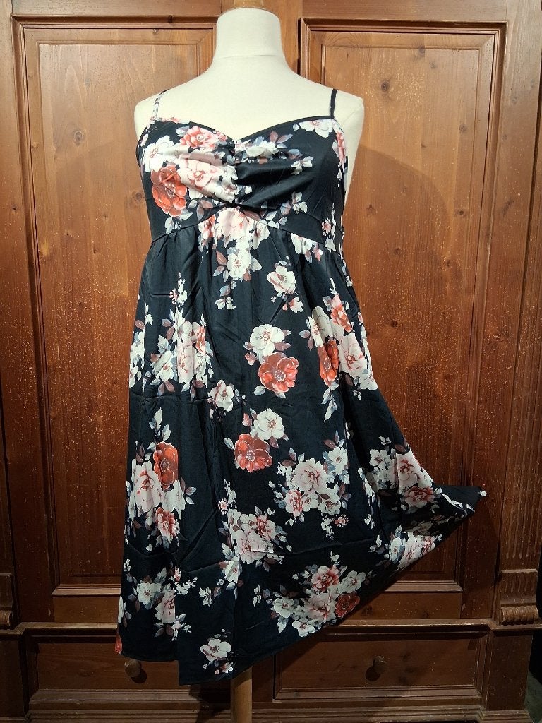 jurk donkerblauw bloemen 48-50, Verzenden, Nieuw, Blauw, Jurk