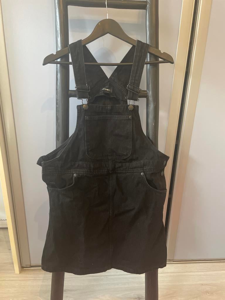 Monki Zwarte Denim Tuinjurk Maat S, Zwart, Ophalen of Verzenden, Maat 36 (S), Gedragen