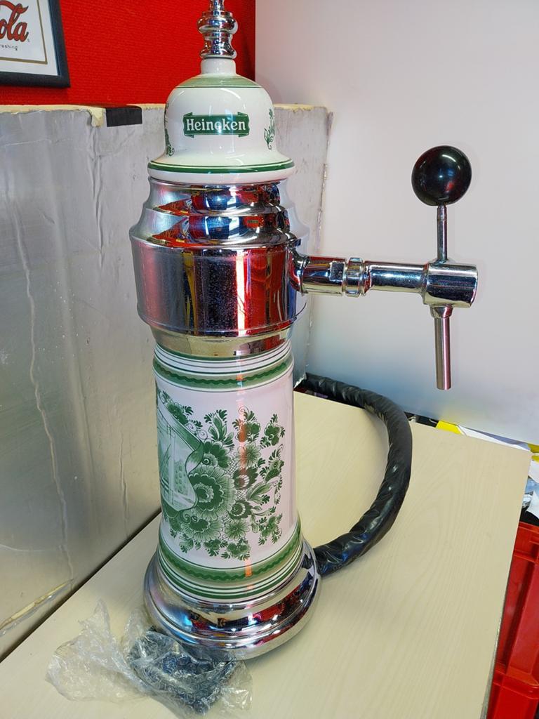 Zeldzame Vintage Heineken Biertapkolom - Porselein & rvs, Ophalen