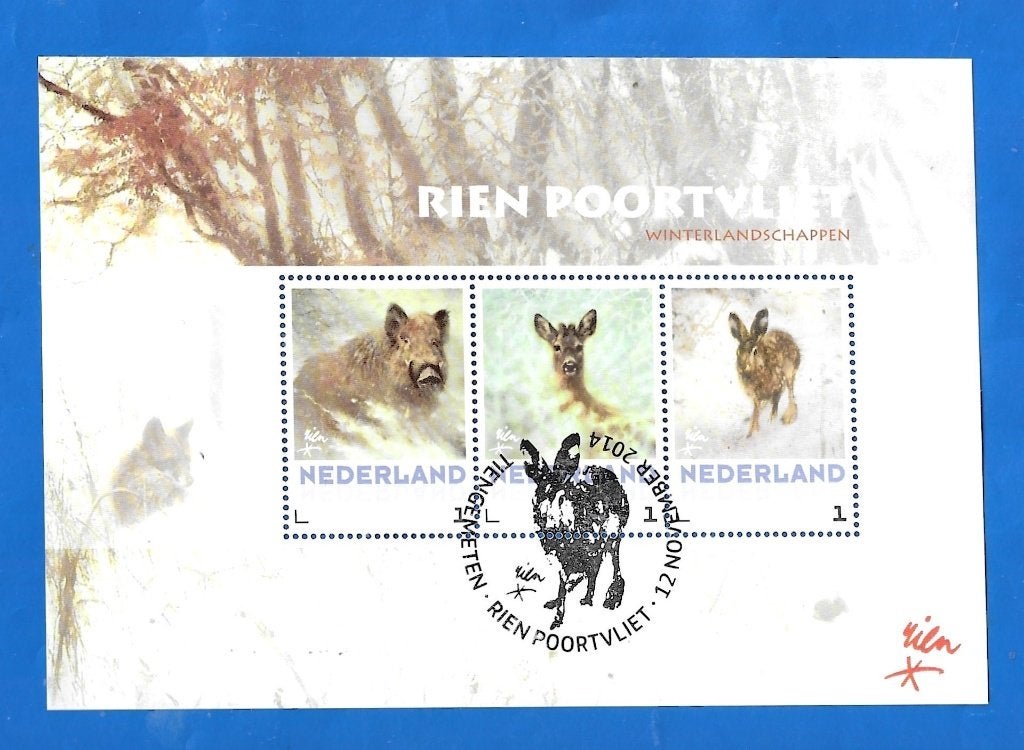 Postzegelvel Rien Poortvliet Paarden en Pony's - 2014, Verzenden, Na 1940, Gestempeld