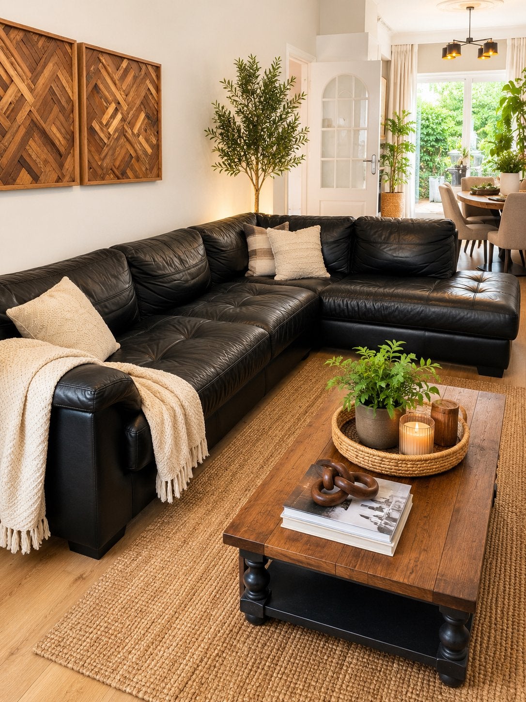 Zwarte Leren Hoekbank - Comfortabel en Ruim, Huis en Inrichting, Banken | Bankstellen, Ophalen, 250 tot 300 cm, Gebruikt, 100 tot 125 cm