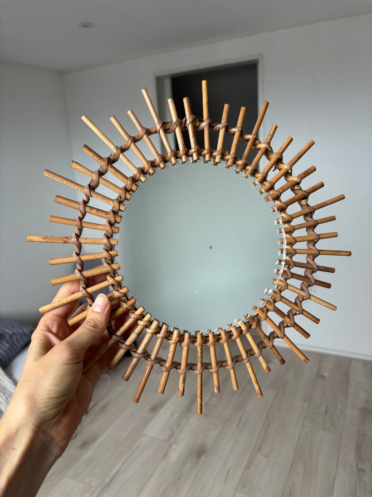 Rotan spiegel, 30 cm diameter, Huis en Inrichting, Minder dan 50 cm, Rond, Ophalen of Verzenden, Zo goed als nieuw