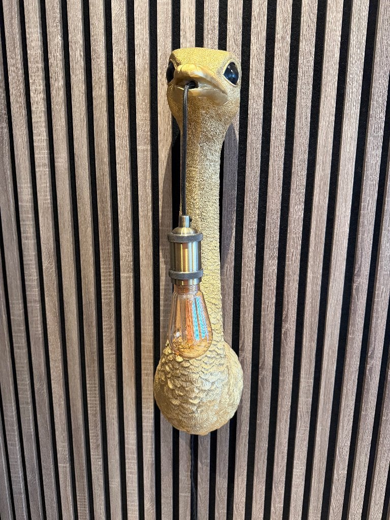 Wandlamp struisvogel, Zo goed als nieuw, Inclusief lichtbron, Wandlamp, Glas
