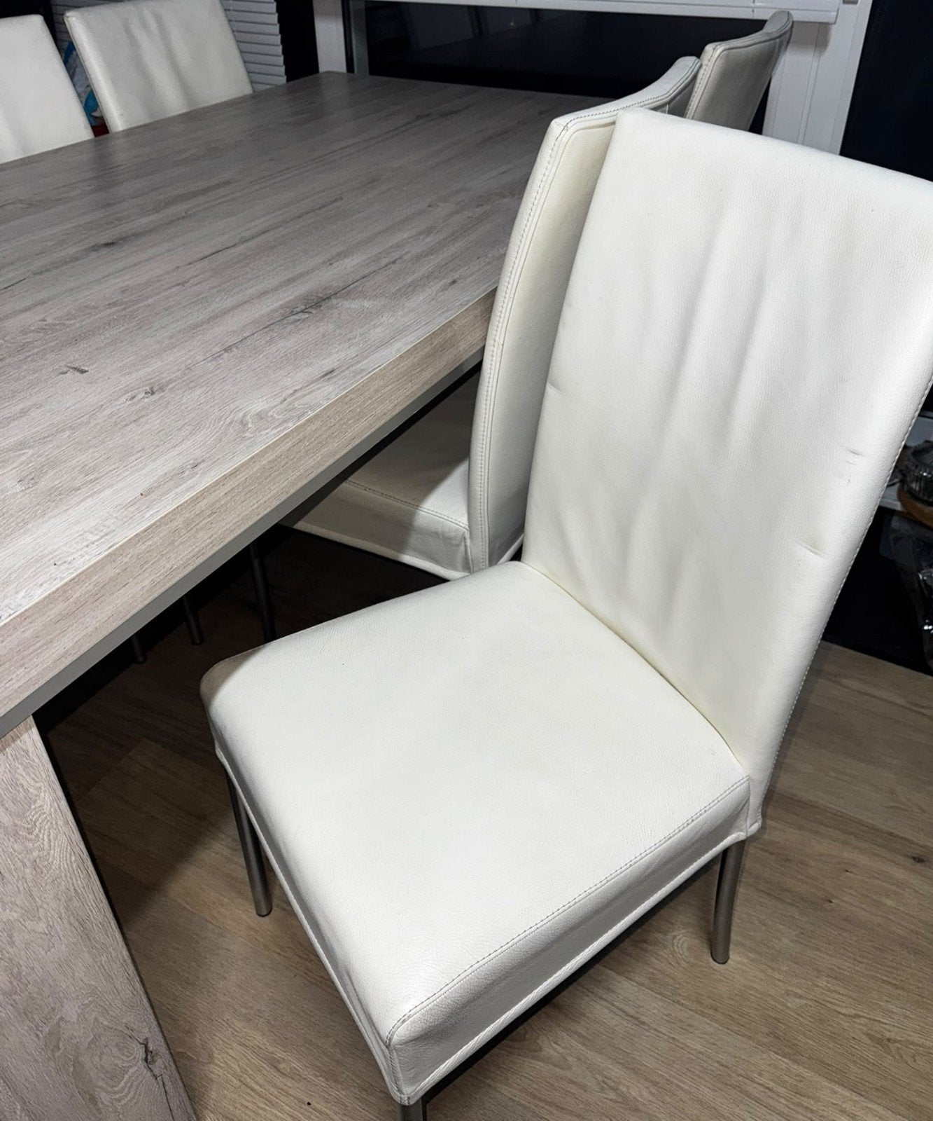 6 Witte Eettafelstoelen met Lichte Gebruikssporen, Ophalen, Gebruikt, Wit, Vijf, Zes of meer stoelen