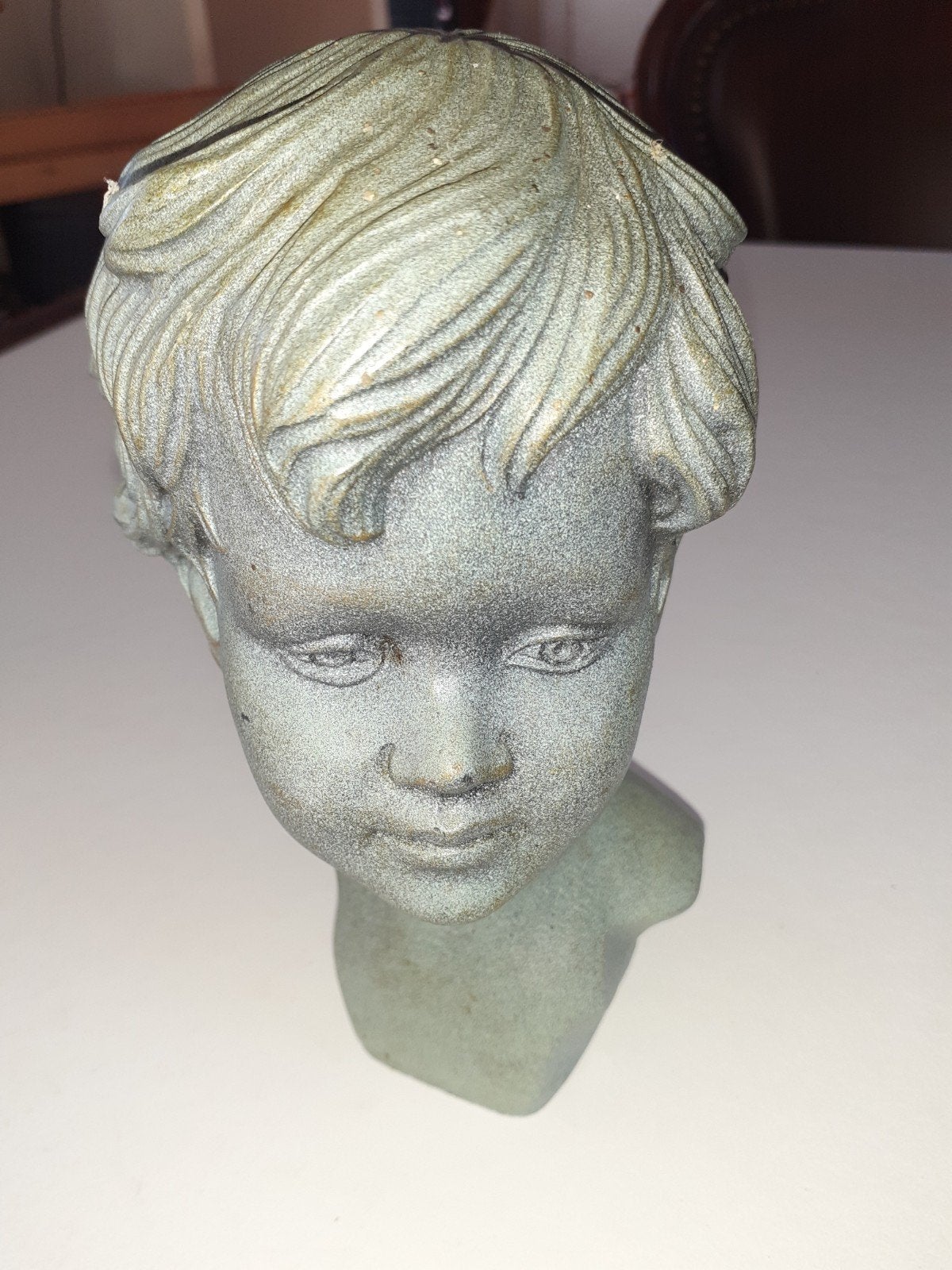 Vintage Buste van Kind Anto Perree - Groen met Witte Verfdet, Ophalen of Verzenden