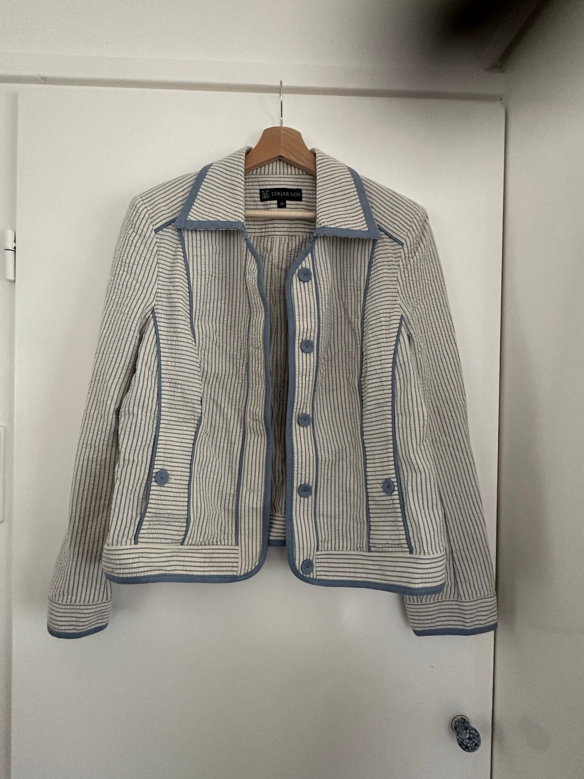 Edgar Vos Gestreept Jasje/Blazer Maat 38 Wit/Blauw, Maat 38/40 (M), Wit, Ophalen of Verzenden, Jasje