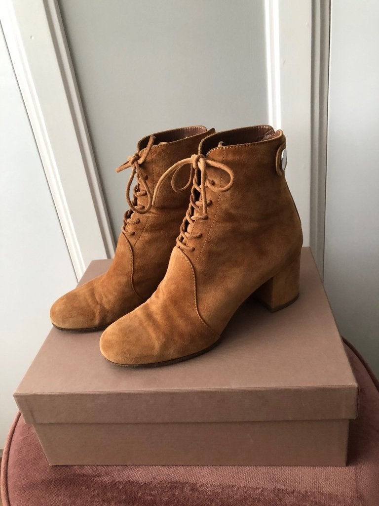 gianvito rossi finley suede ankle boots enkellaars | 37,5, Ophalen, Bruin, Lage of Enkellaarzen, Gedragen