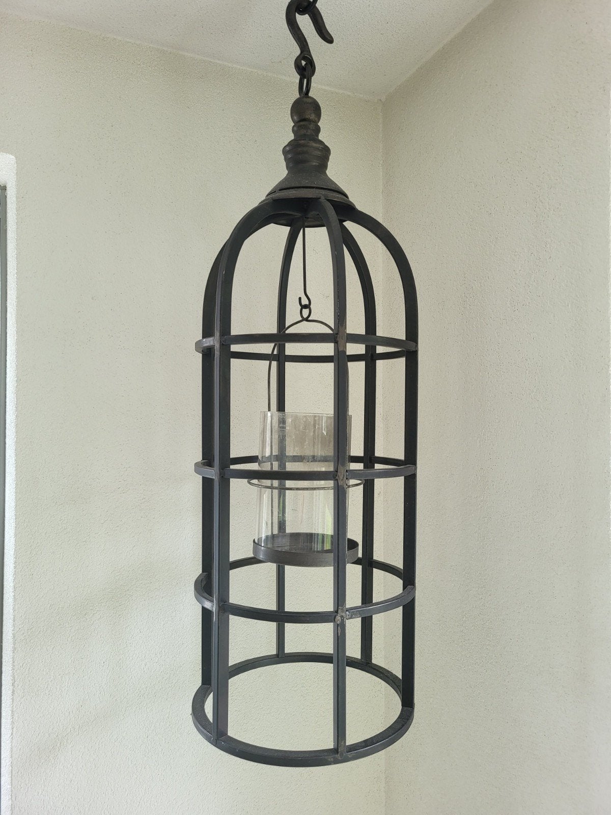 Grote industriële hanglamp / lantaarn met katrol, Gebruikt, Industrieel, Landelijk, Ophalen of Verzenden, Glas