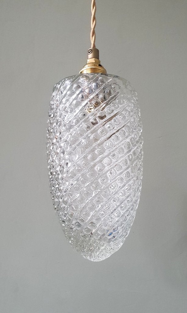 Vintage afgesloten hanglamp - Acorn Model - Transparent, E14 (klein), Ophalen of Verzenden, Zo goed als nieuw, Glas