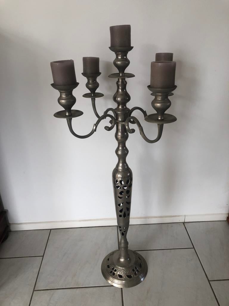 Grote verzilverde kandelaar, 1.10m hoog, Antiek en Kunst, Ophalen of Verzenden, Zilver