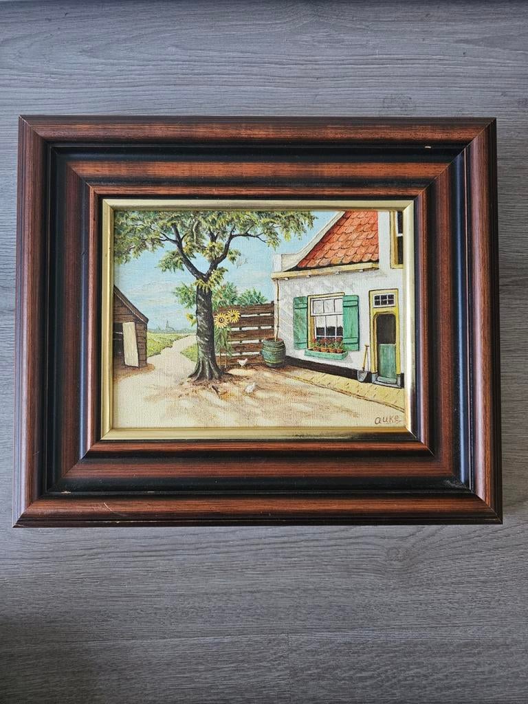 Schilderij 'Huisje aan het water' - Gesigneerd Auke, Ophalen of Verzenden