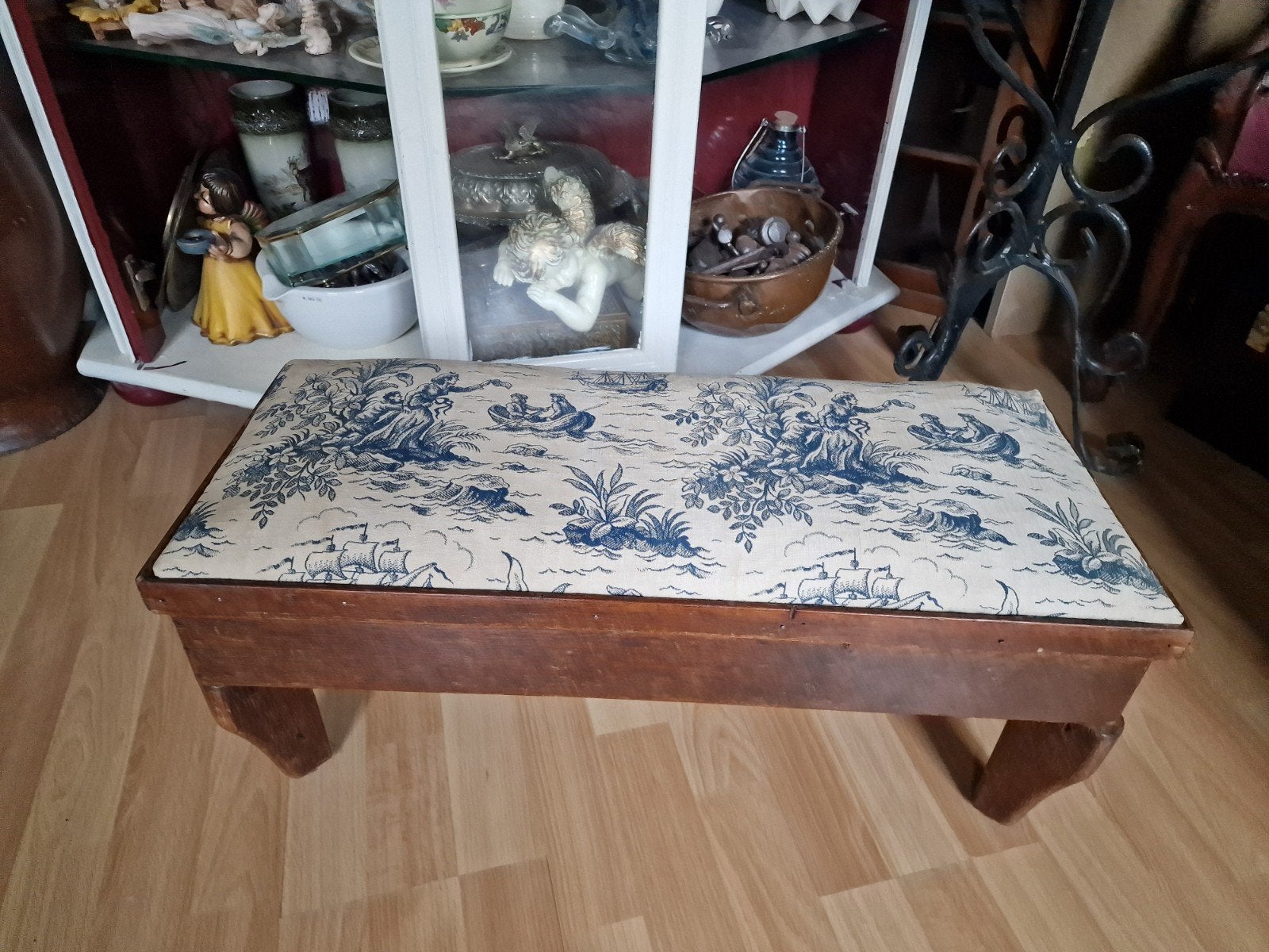 antiek haardbankje toile de jouy stof, Antiek en Kunst, Ophalen of Verzenden
