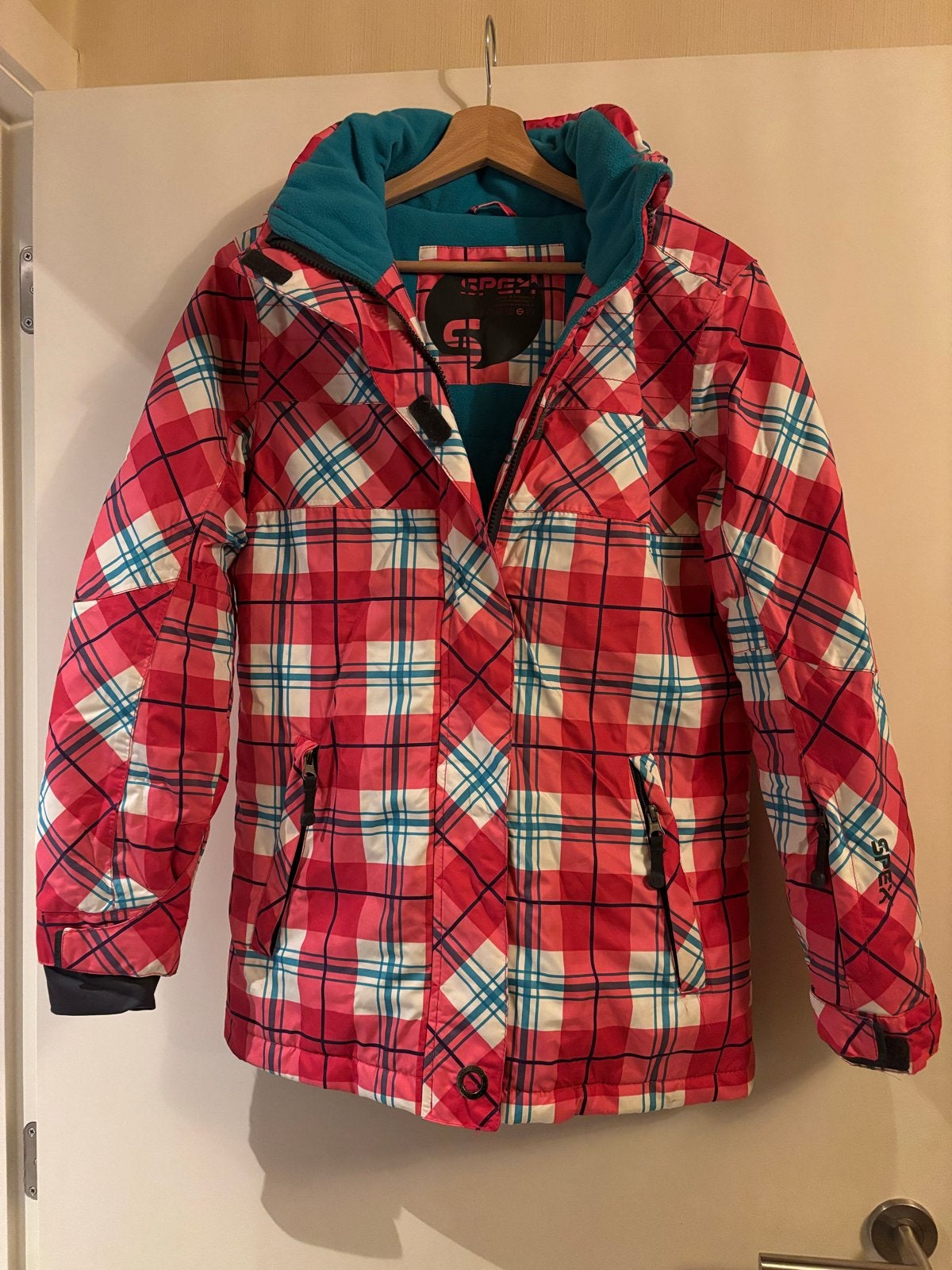 Spex ski-jas geruit roze/blauw - Maat 164, Ophalen of Verzenden, Zo goed als nieuw