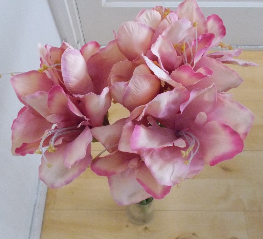 Mooie roze 3 stuks amaryllis look kunstbloem tak, Roze, Verzenden, Zo goed als nieuw, Overige materialen