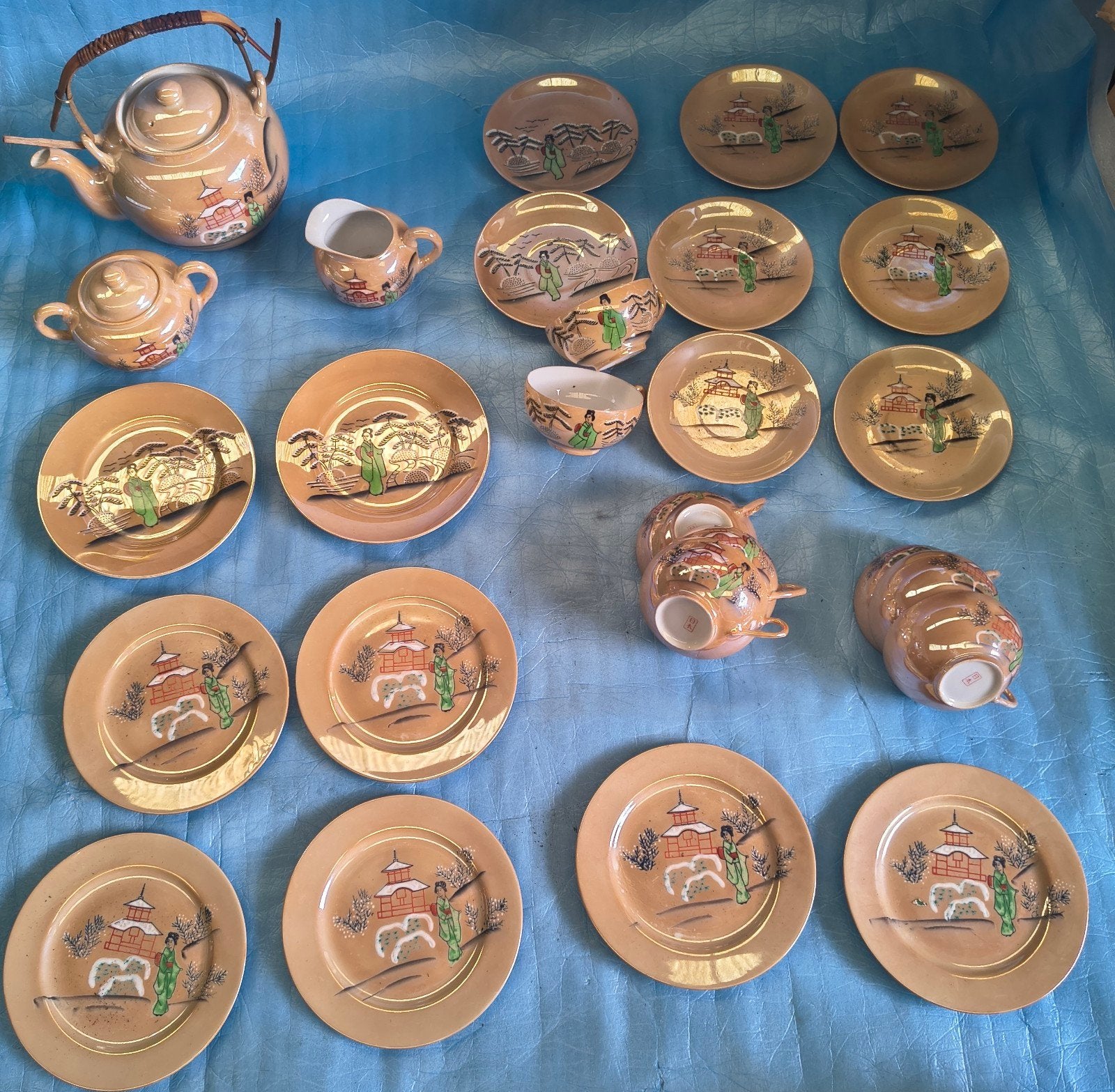 Vintage Japans theeservies met Geisha decor, Ophalen of Verzenden