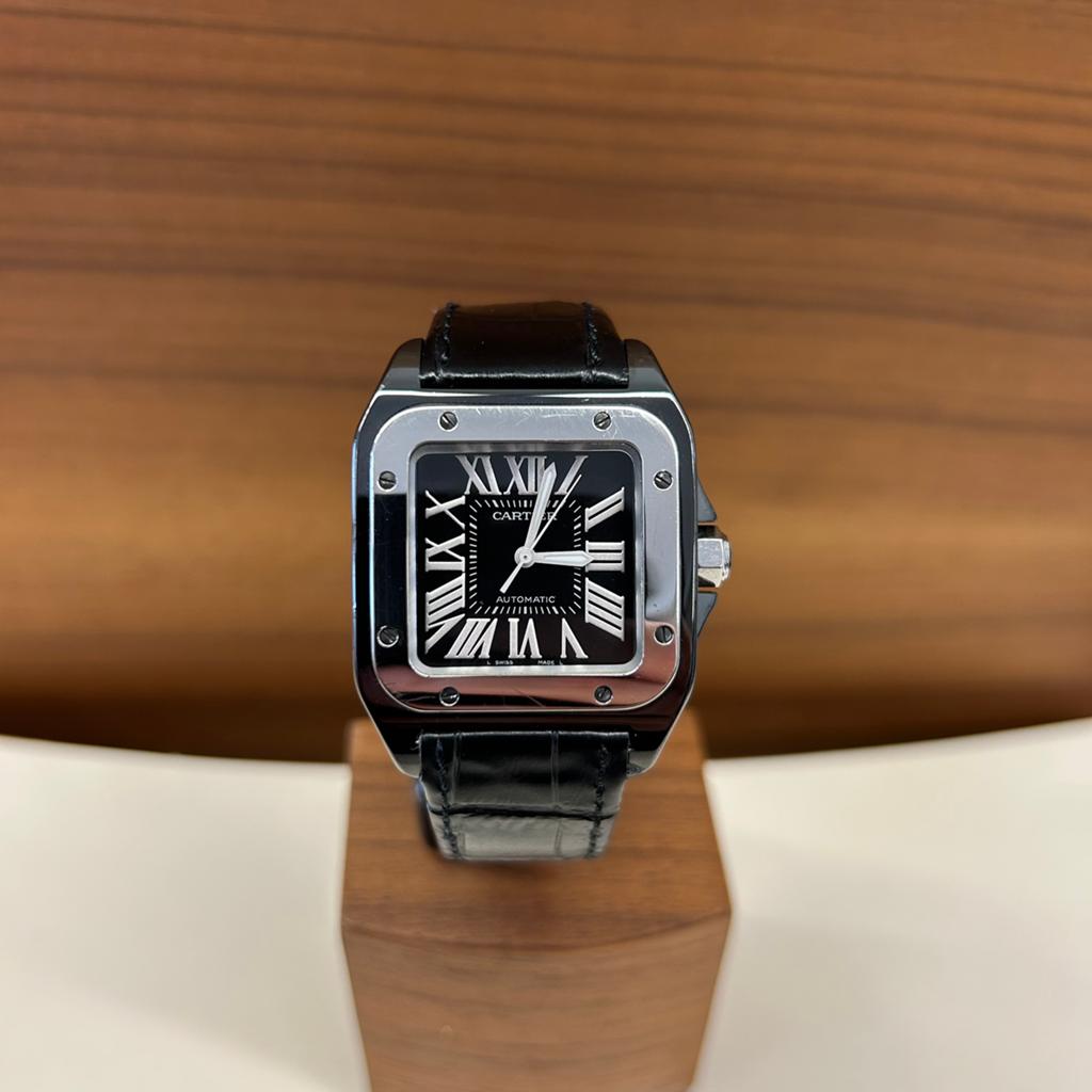 Cartier Santos 100, Ophalen of Verzenden, Zo goed als nieuw, Leer, Overige merken