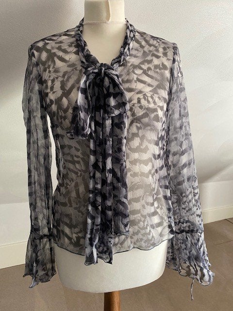 Xandres zijden blouse met strikkraag, Ophalen of Verzenden, Zo goed als nieuw, Maat 36 (S), Grijs