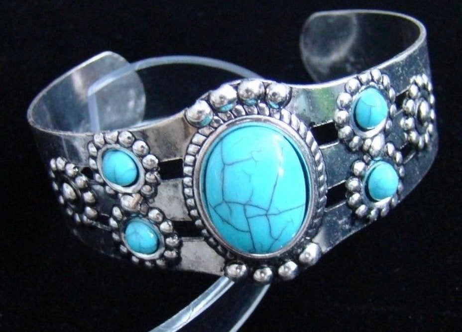 Nieuwe Tibetaanse Zilveren Armband met Turkoois Steen Flex, Blauw, Nieuw, Ophalen of Verzenden, Met edelsteen