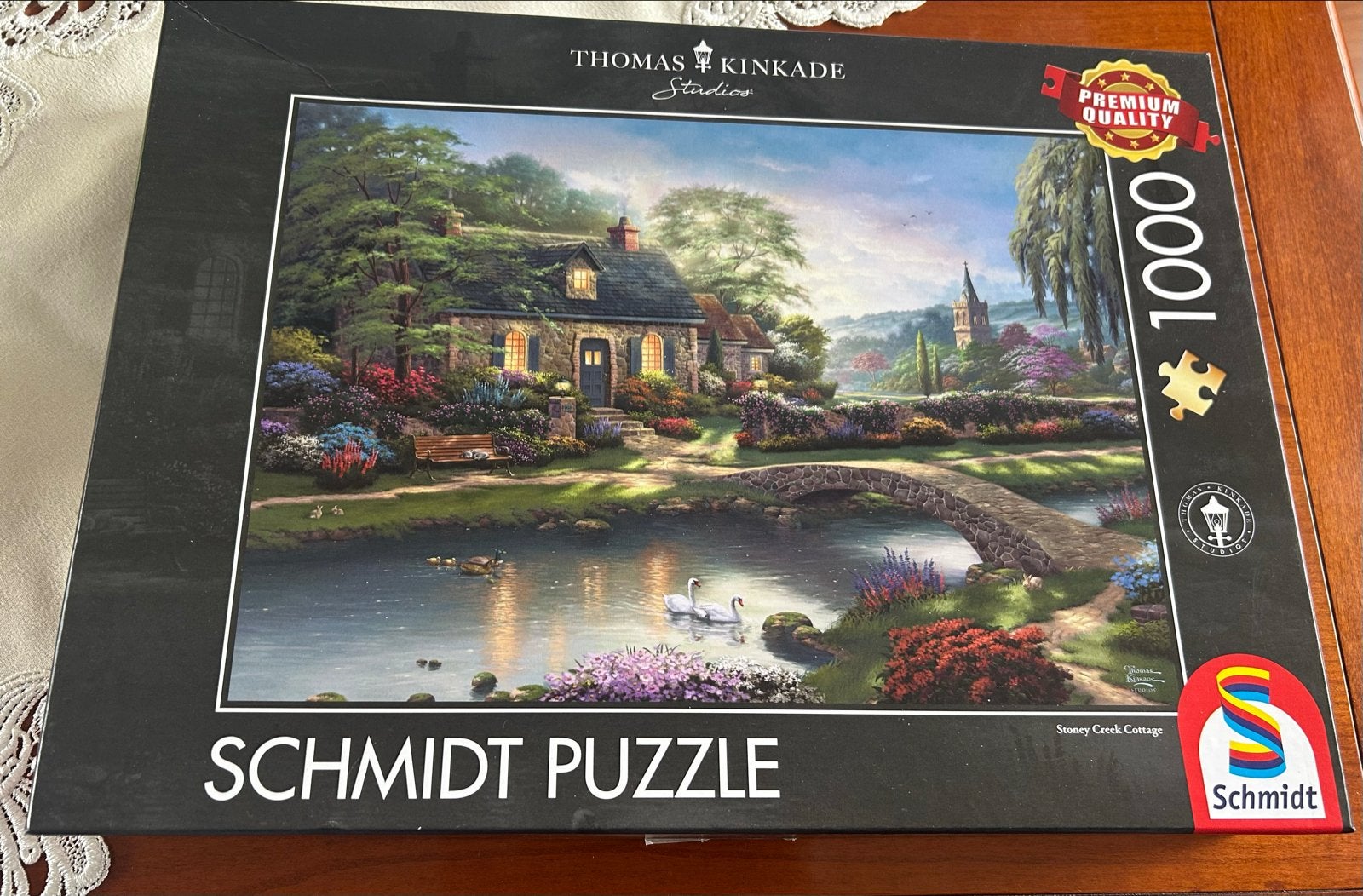 Schmidt Puzzel Thomas Kinkade Studios Stoney Creek Cottage, Ophalen of Verzenden, 500 t/m 1500 stukjes, Nieuw, Legpuzzel