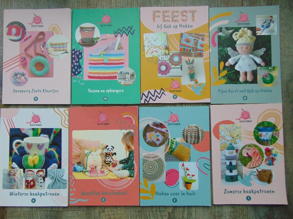 Gek op haken boeken set van 8 magazine's, Hobby en Vrije tijd, Ophalen of Verzenden, Zo goed als nieuw, Haken, Patroon of Boek