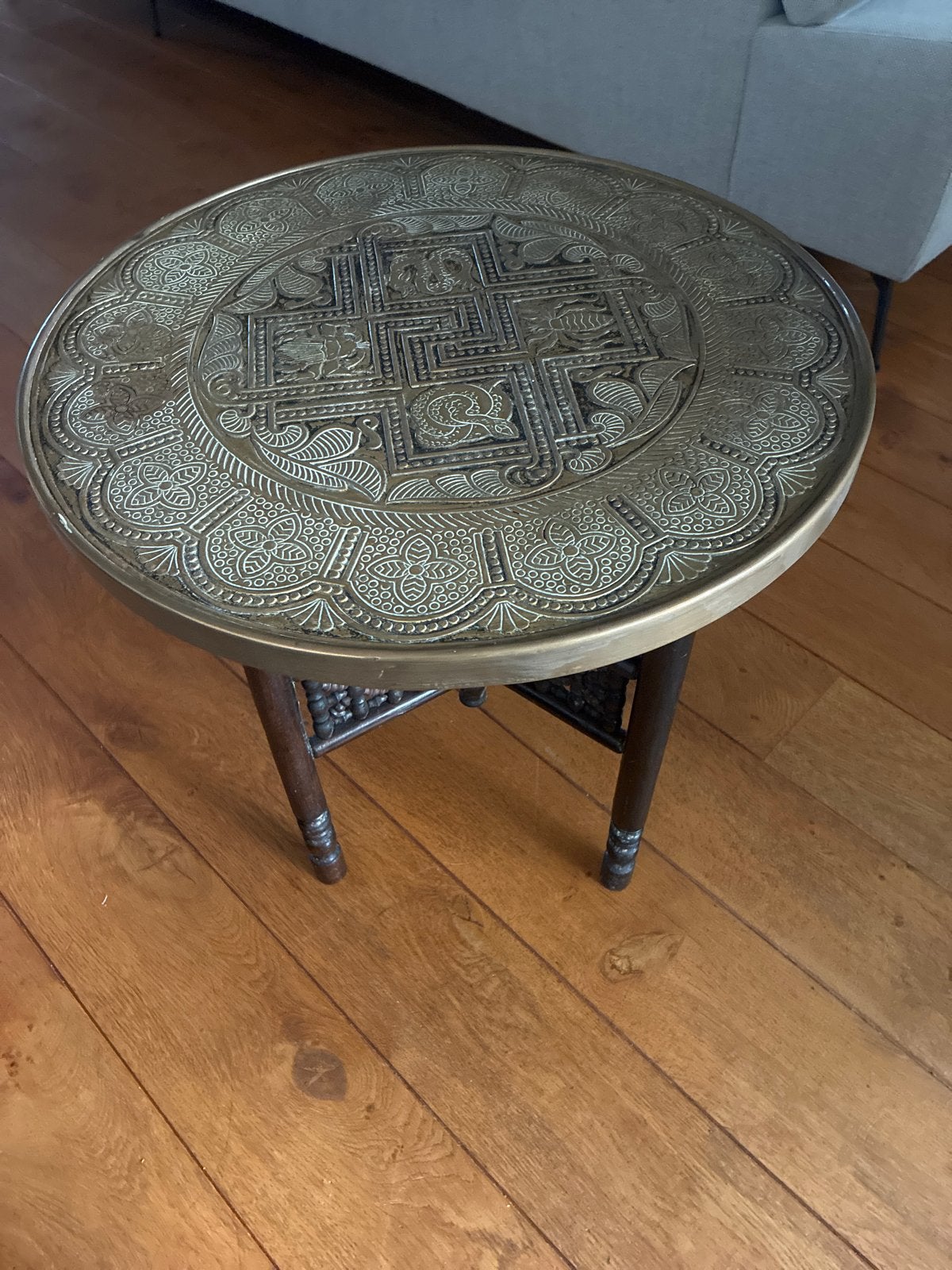 Vintage Marokkaanse bijzettafel met messing blad, Ophalen