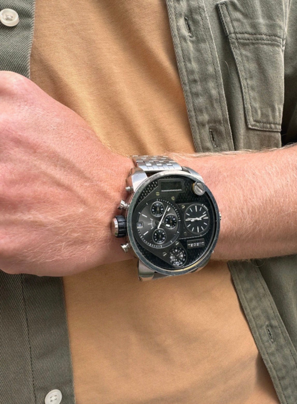 Diesel Watch DZ7221 Oversized 4 Time Zone Chronograph, Overige merken, Staal, Gebruikt, Staal