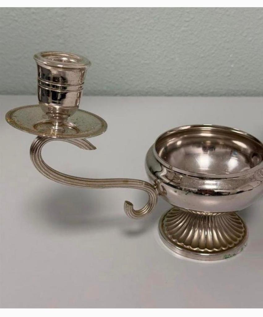 Vintage Belgische kaarsenhouder van Wiskemann Zilverkleurig, Ophalen of Verzenden