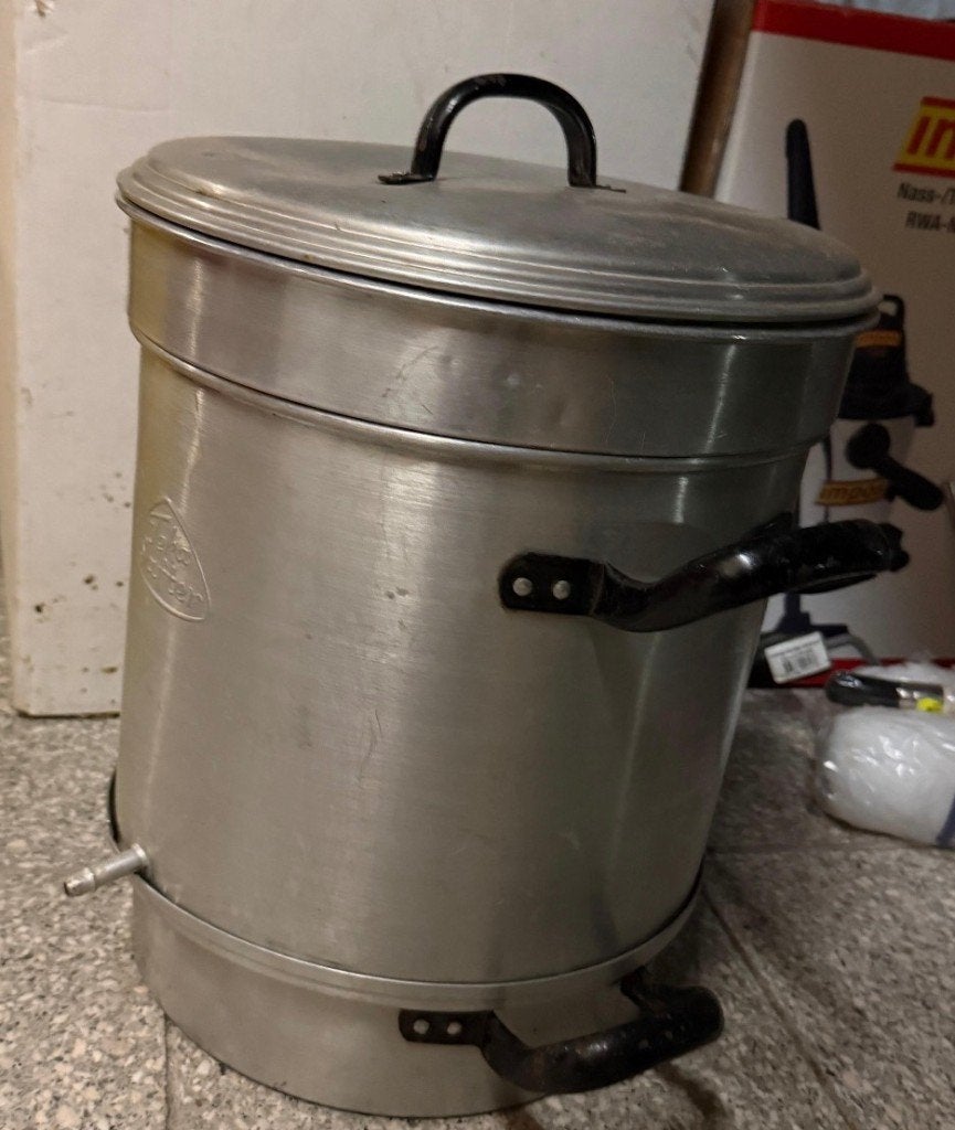 Grote aluminium stoompan met deksel, Gebruikt, Aluminium, Ophalen of Verzenden, Kookpan