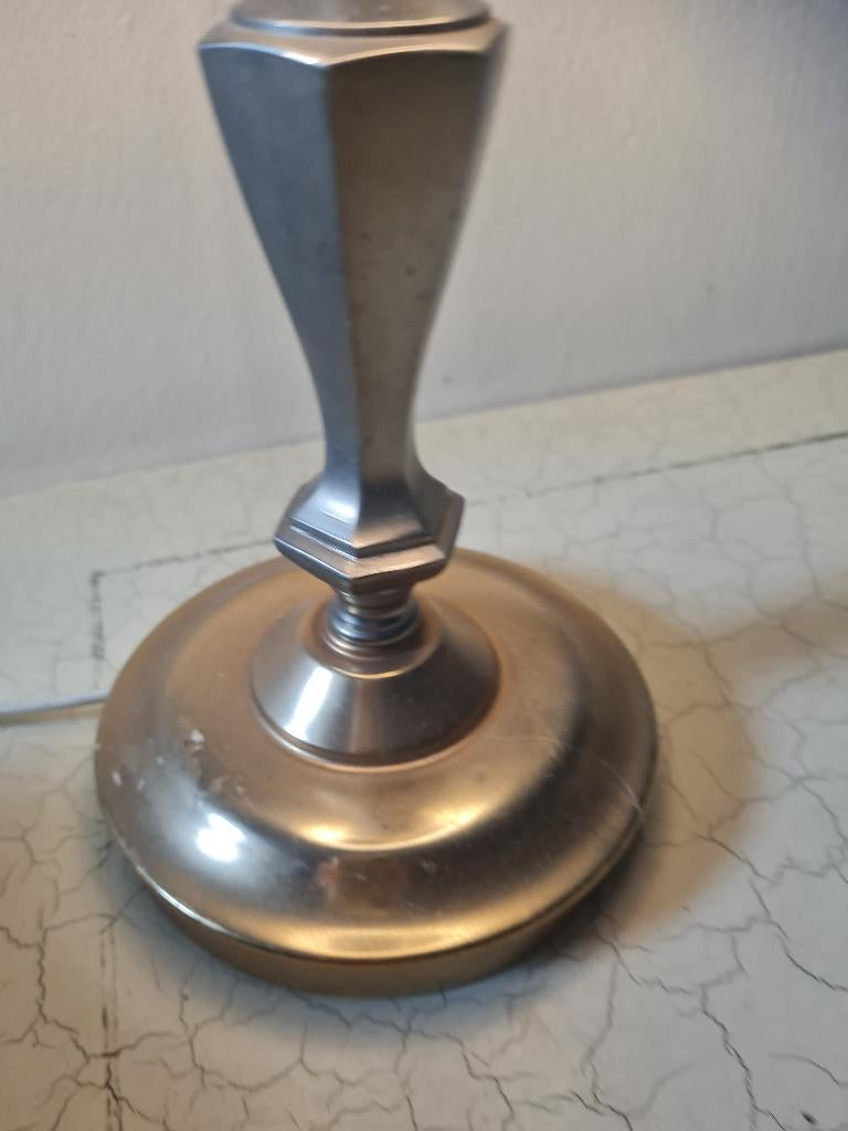 Vintage tafellampje koper en tin grijze kap, Antiek en Kunst, Curiosa en Brocante, Ophalen of Verzenden