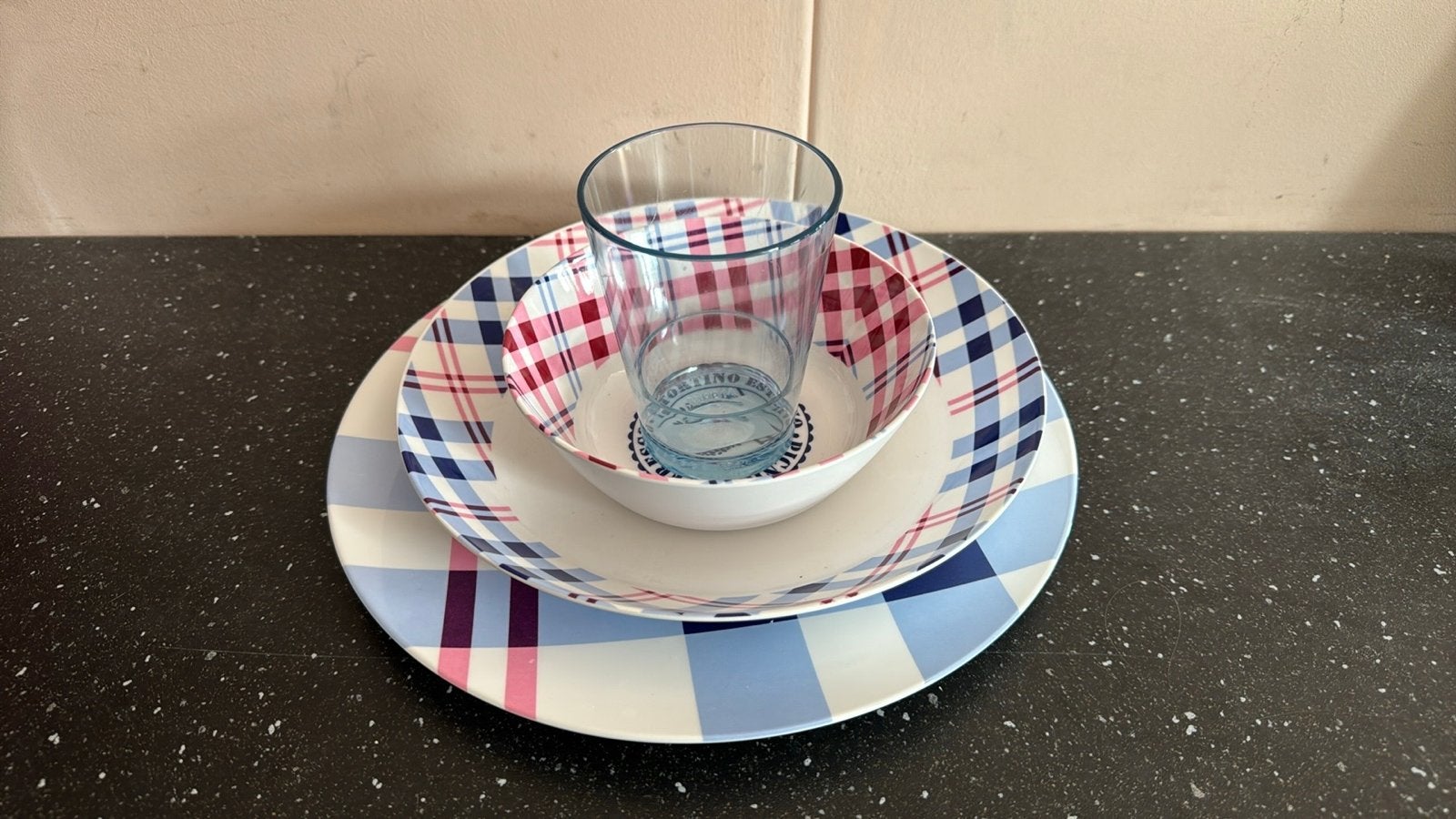 Mepal flow Picknick Servies Set - Geruit Design, Kunststof, Mepal, Ophalen of Verzenden, Zo goed als nieuw