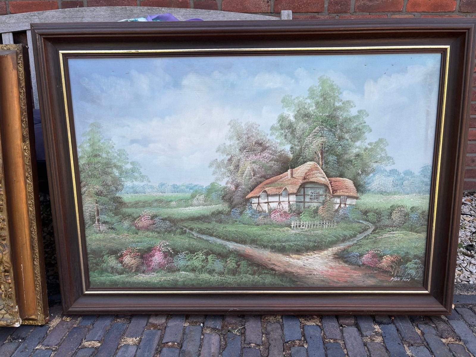 Schilderij Marten: Idyllisch Landschap met Boerderij, Antiek en Kunst, Kunst | Schilderijen | Klassiek, Ophalen, Doek, Realistisch