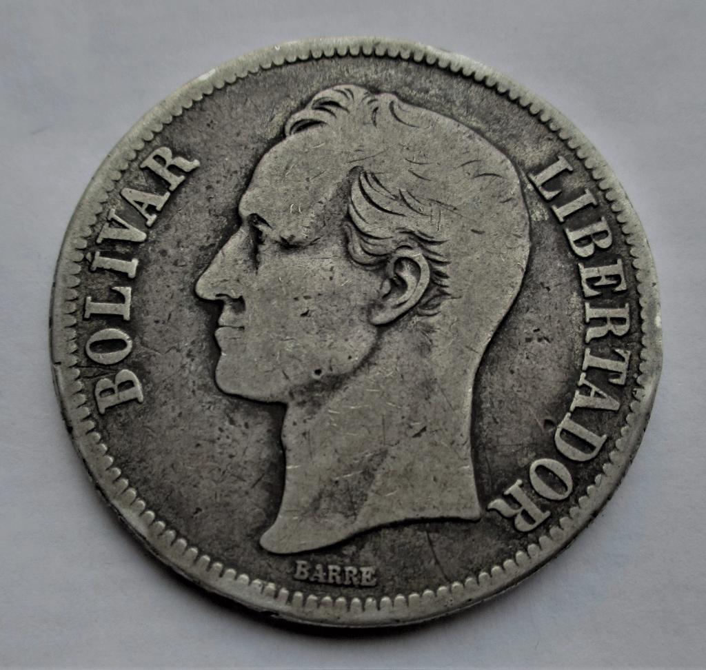 Venezuela, 5 bolivares, 1935 bolivar, Verzenden, Zuid-Amerika, Zilver
