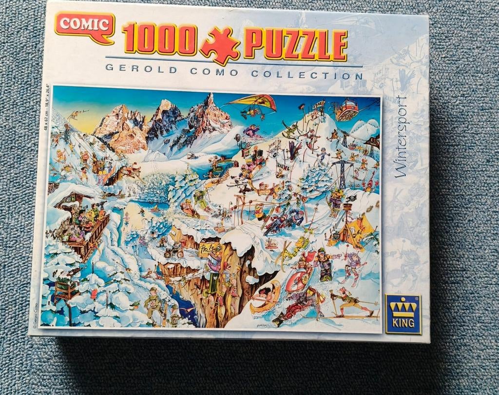 Puzzel Merk King Comic wintersport, Ophalen of Verzenden, 500 t/m 1500 stukjes, Zo goed als nieuw, Legpuzzel