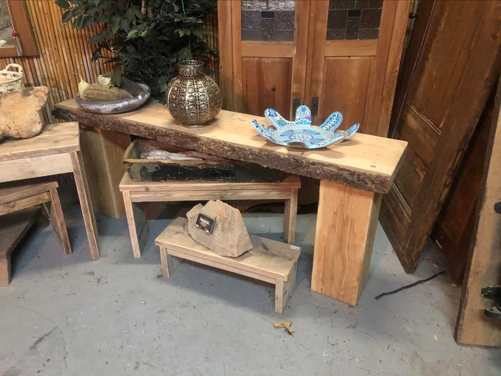 Side table douglas hout, Ophalen of Verzenden, Zo goed als nieuw, 150 tot 200 cm, 25 tot 50 cm
