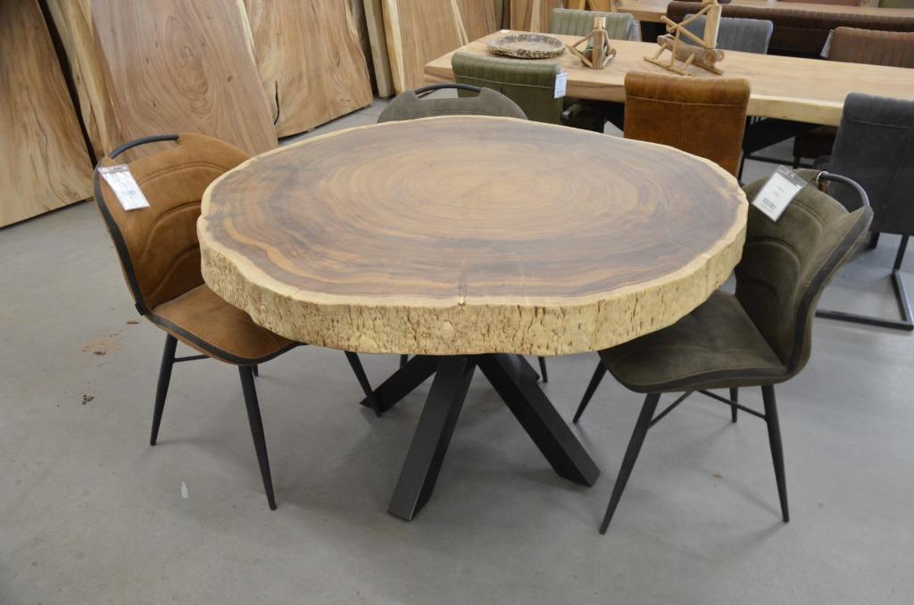 Ronde suar boomstamtafel 140 cm BT109, Huis en Inrichting, Tafels | Eettafels, Verzenden, Nieuw, Vijf personen of meer, Metaal
