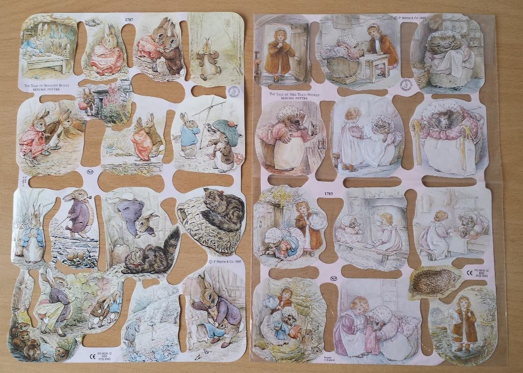 2 vellen Poesieplaatjes Peter Rabbit / Beatrix Potter - 1990, Verzamelen, Poesieplaatjes, Ophalen of Verzenden