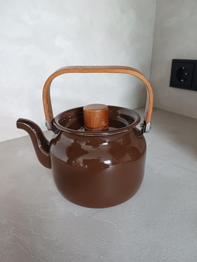 Te koop: mooie vintage emaille theepot met deksel Van Nelle, Antiek en Kunst, Antiek | Emaille, Ophalen