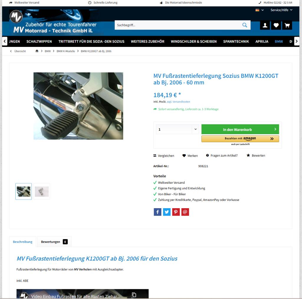 BMW K1200GT/K1300GT Voetsteunverlagers passagier., Motoren, Accessoires | Overige, Ophalen of Verzenden, Nieuw