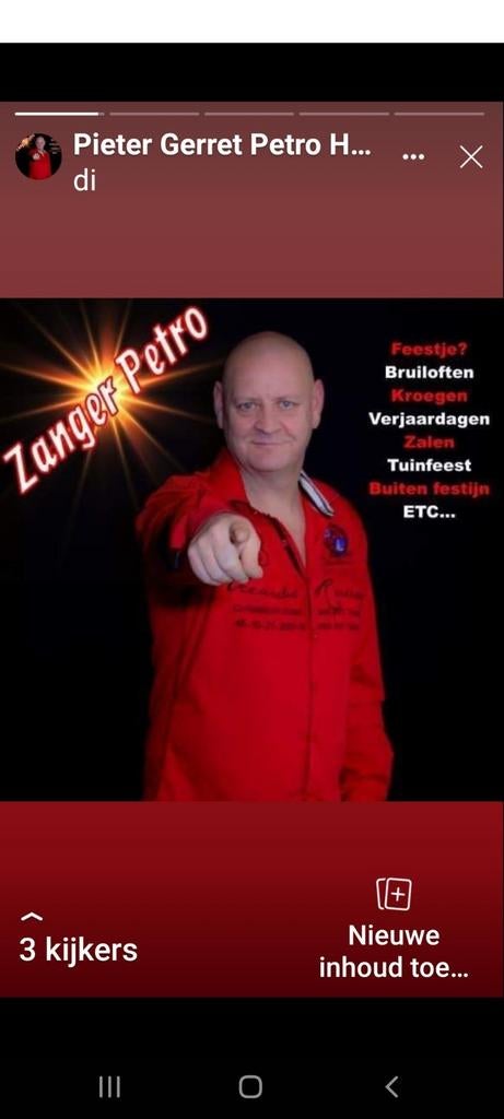 Zanger petro al voor 250.00 euro voor een half uur