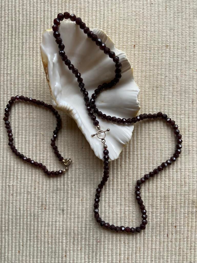 Antiek ketting granaten, Sieraden, Tassen en Uiterlijk, Antieke sieraden, Ophalen of Verzenden, Zilver, Ketting