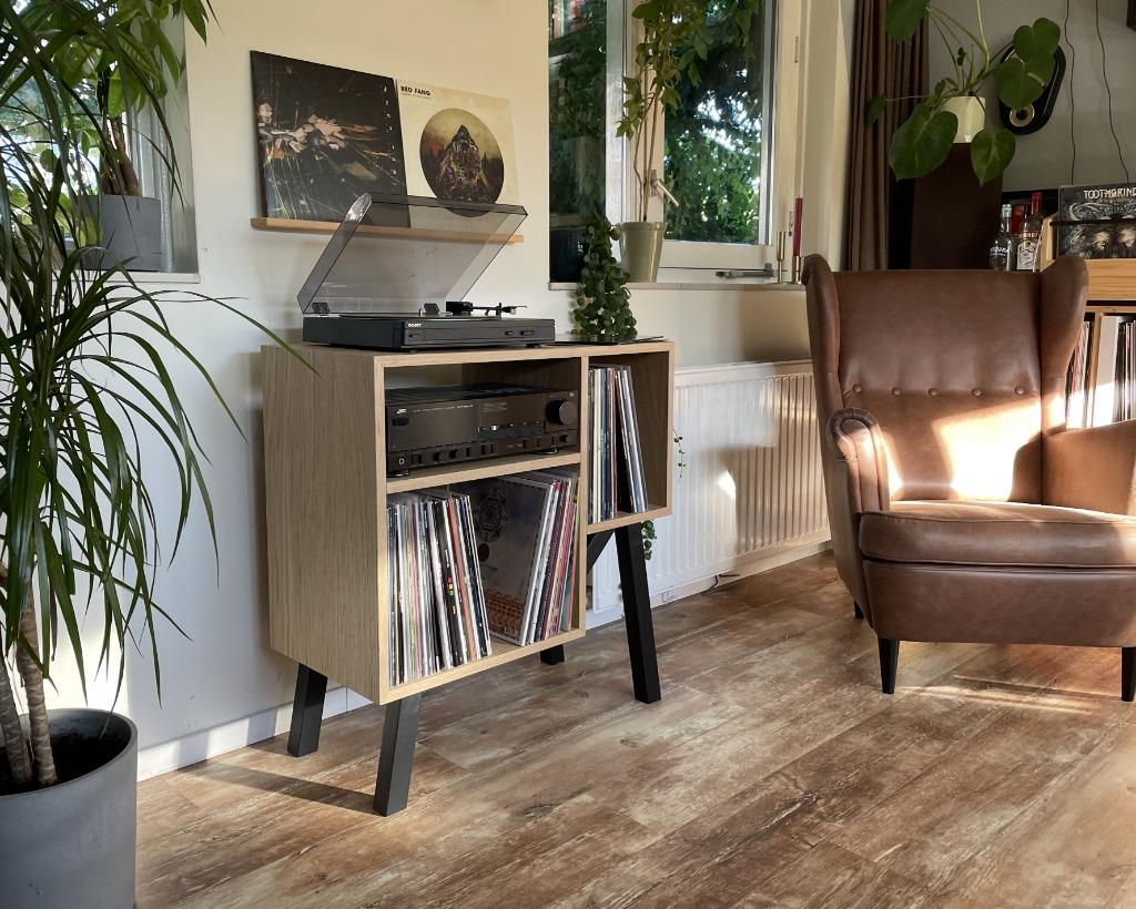 Eiken platenmeubel voor lp's, versterker en platenspeler, 50 tot 100 cm, Eikenhout, Nieuw, Ophalen of Verzenden