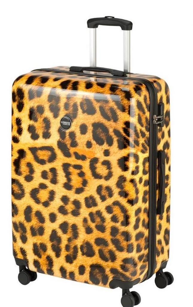 - Princess Traveller grote koffer – panterprint  - 76 cm, Ophalen, Hard kunststof, 45 tot 55 cm, Zo goed als nieuw