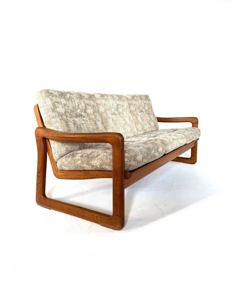 Vintage Deense 3-zits bank, Holstebro Møbelfabrik ‘70, Vintage retro buisframe design rotan webbing papercord deens, 150 tot 200 cm