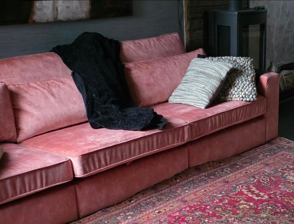 Roze Velours Poef - Model California 110x110, Ophalen, Retro, Art Deco, Vierkant, 100 tot 125 cm