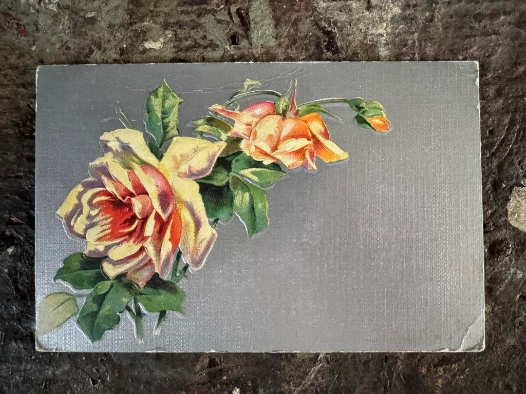 Oude kaart, bloemen relief, ongelopen, Ophalen of Verzenden