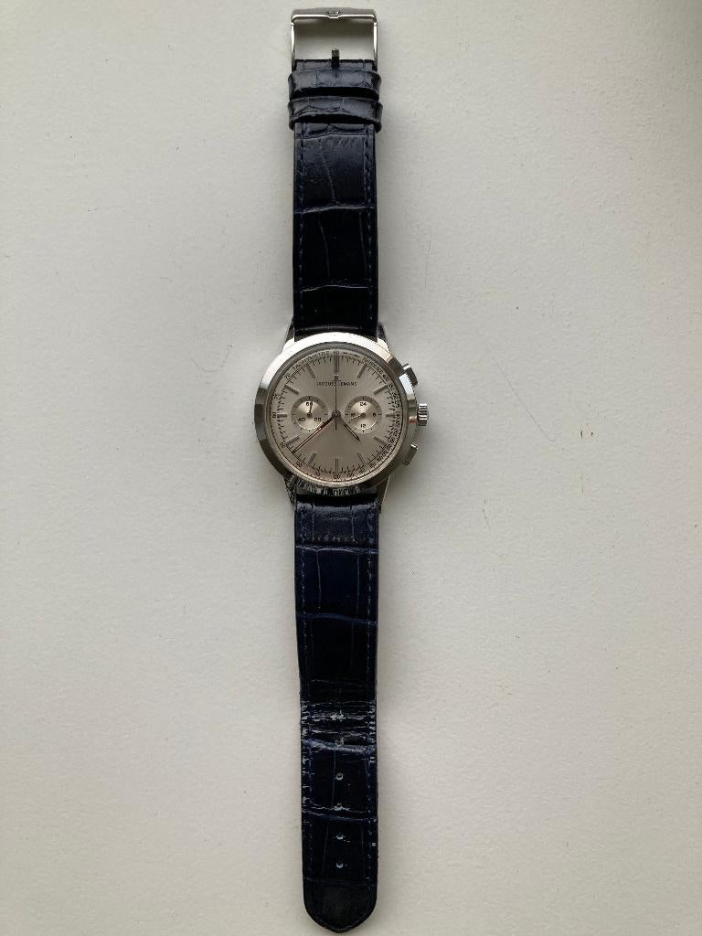 Horloge met zwart leren band - Jacques Lemans, Overige merken, Staal, Polshorloge, Ophalen of Verzenden
