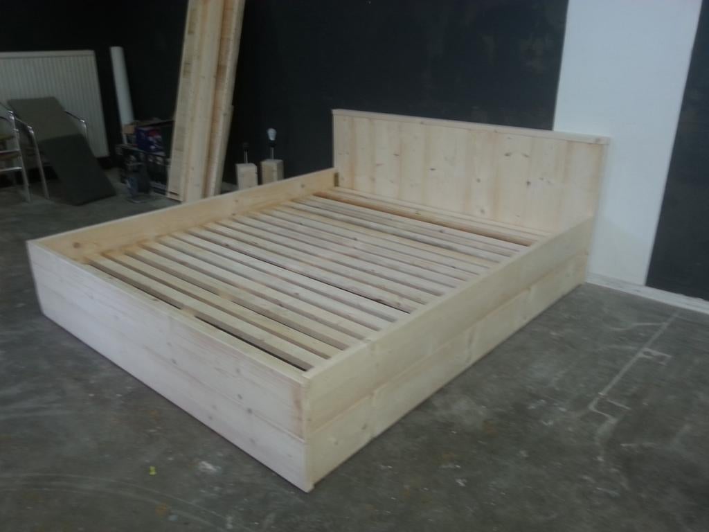 Bed steigerhout extra lang., Huis en Inrichting, Slaapkamer | Bedden, Ophalen, Steigerhout, 180 cm, Nieuw