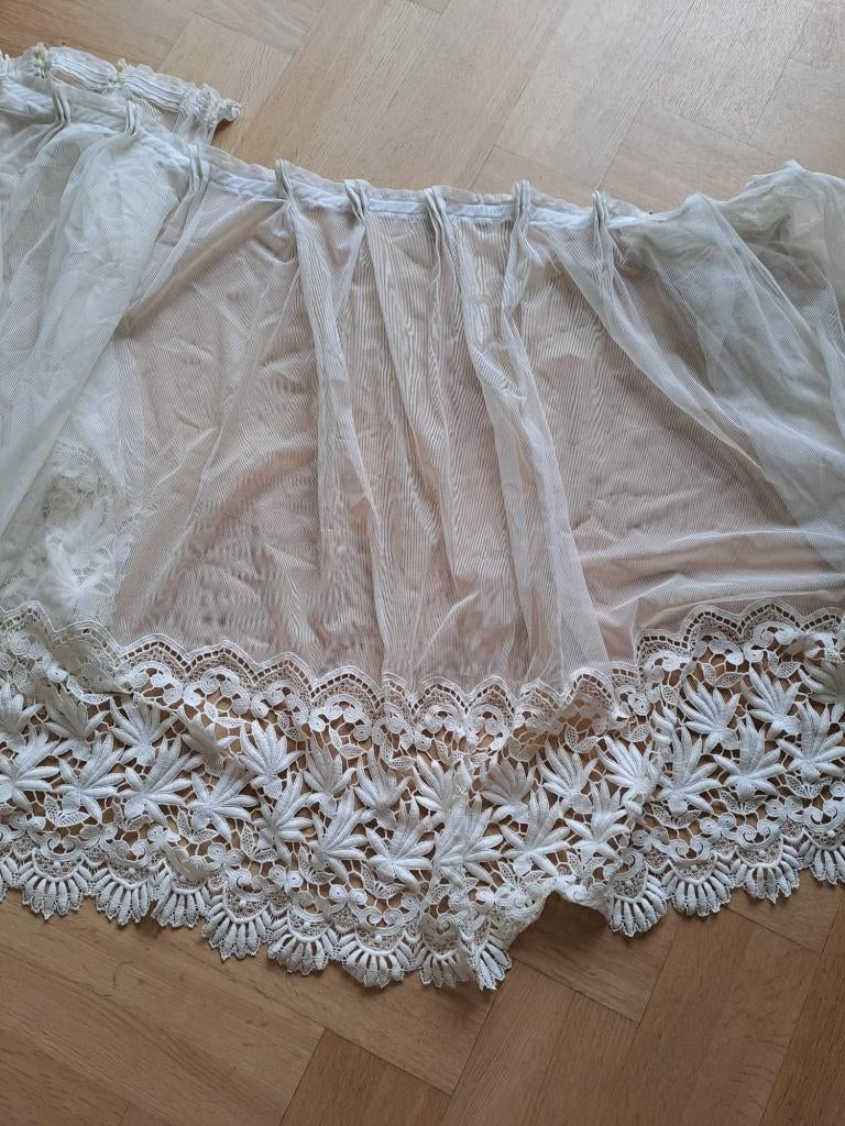Vitrage met rand van kant 180 cm, Gebruikt, Wit, 150 tot 200 cm, Ophalen of Verzenden