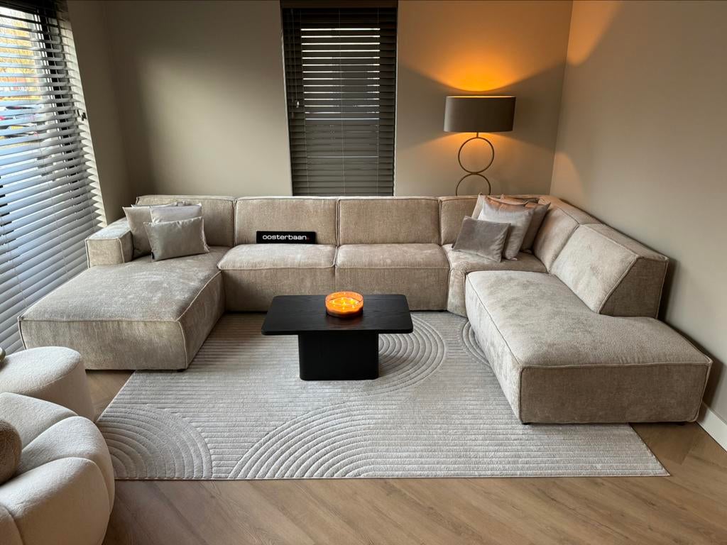 Luxe Velvet Teddy U-Bank Richard 190x390x240cm NIEUW - Uniek, Oosterbaan, Info@oosterbaanwonen.nl, Hoekbank, Ophalen of Verzenden