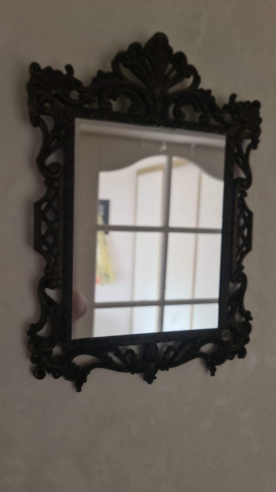 Brocante ijzeren spiegel, Ophalen of Verzenden, Rechthoekig, Minder dan 50 cm